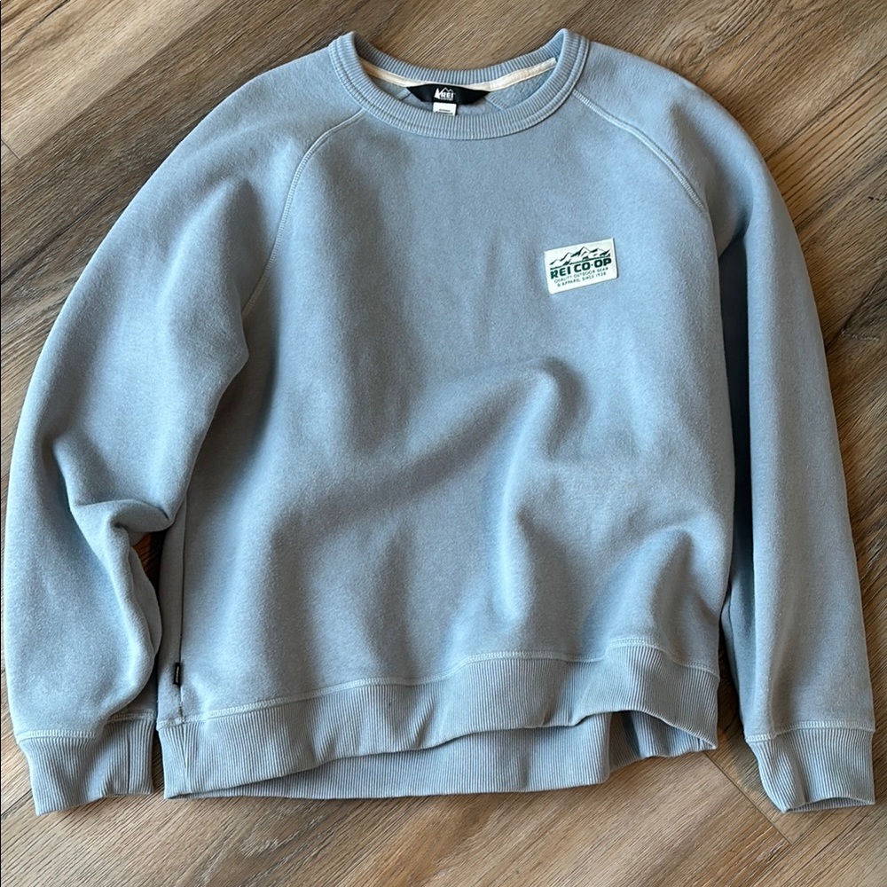 REI Patch Crewneck Sweatshirt - Flint Blue - Size Large - Soft Cotton Blend